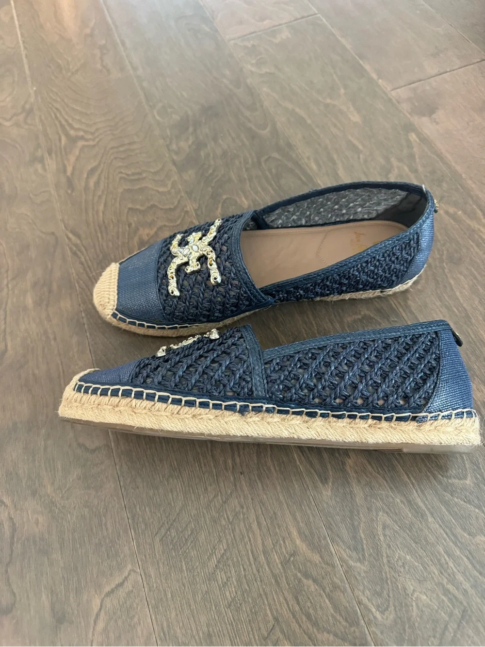 Sam Edelman Navy Blue Espadrille Flats with Gold Logo